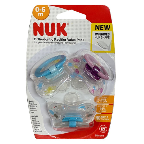 NUK Orthodontic Glows in The Dark Pacifiers 0 - 6m Value Pack - Clear/Clear/Clear