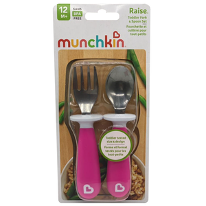 Munchkin Raise Toddler Fork & Spoon Set 12m+  - Pink