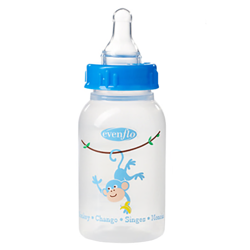 Evenflo Zoo Friends Baby Bottle With Customflow Nipple 4 oz 1334111 - Blue