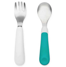 Load image into Gallery viewer, OXO Tot Fork &amp; Spoon Set 12m+ - White/Teal