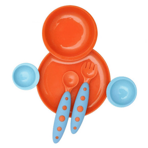 Boon Groovy Modware Interlocking Plate and Bowl Set - Orange/Blue
