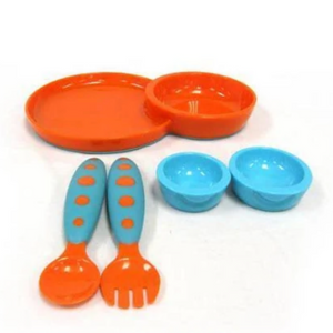 Boon Groovy Modware Interlocking Plate and Bowl Set - Orange/Blue
