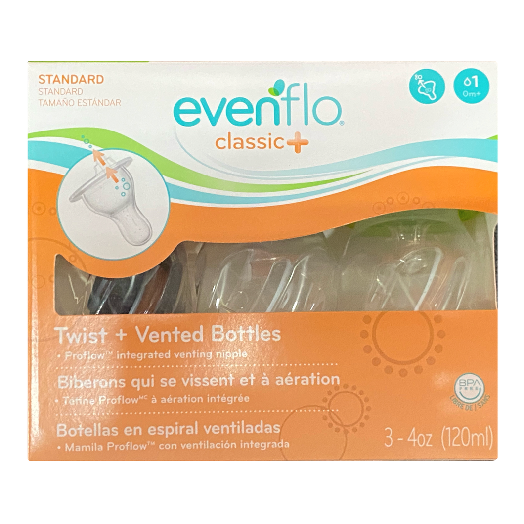 Evenflo Classic Twist + Vented Baby Bottles Set 4 oz 1044311 - Boy Colors