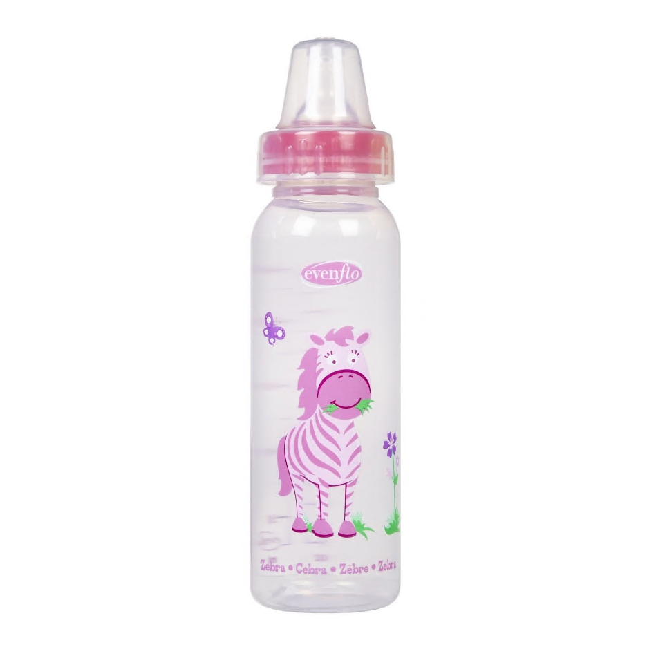 Evenflo Zoo Friends Decorated Baby Bottle 8 oz 1338111 - Pink