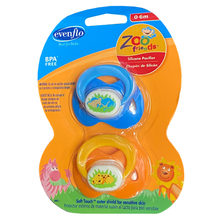 Load image into Gallery viewer, Evenflo Zoo Friends Silicone Pacifiers 0 - 6m 6480511 - Blue/Orange