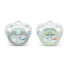 Load image into Gallery viewer, NUK Orthodontic Pacifiers Glow in the Dark 0 - 6m - White/Grey Elephants