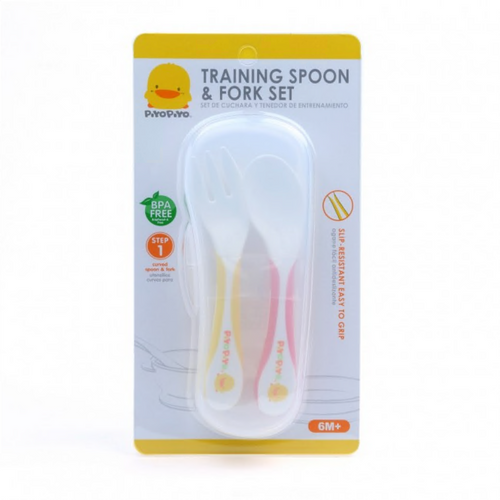 Piyo Piyo Step 1 Training Spoon & Fork Set 630107P - Pink/Yellow