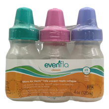 Load image into Gallery viewer, Evenflo Classic Micro Air Vents Baby Bottles Set 4 oz 1217311 - Teal/Pink/Purple