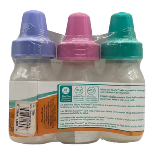 Evenflo Classic Micro Air Vents Baby Bottles Set 4 oz 1217311 - Teal/Pink/Purple