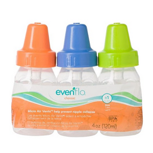 Evenflo Classic Micro Air Vents Baby Bottles Set 4 oz 1217311 - Green/Blue/Orange